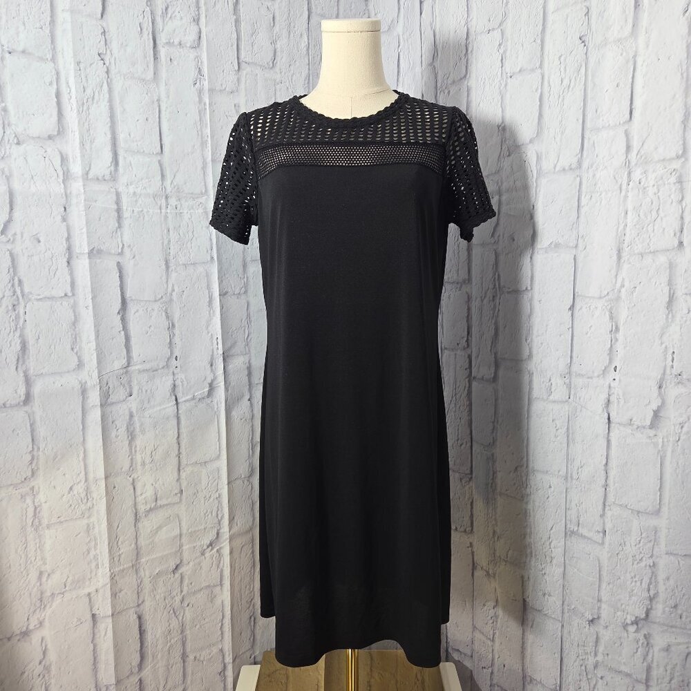 Michael Michael Kors Medium Black Open Knit Mesh Short Sleeve Shift Dress (Flaw)